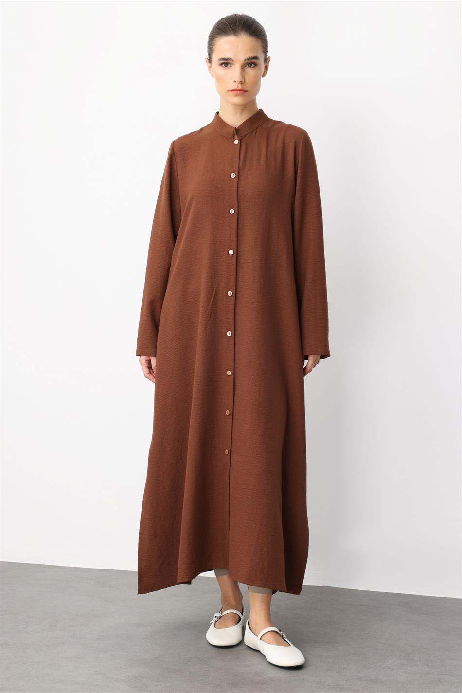 Tor Arxa Naxışlı Naxışlı İpək Parça İdman Geyimi Palto - Don - Abaya - Qəhvəyi