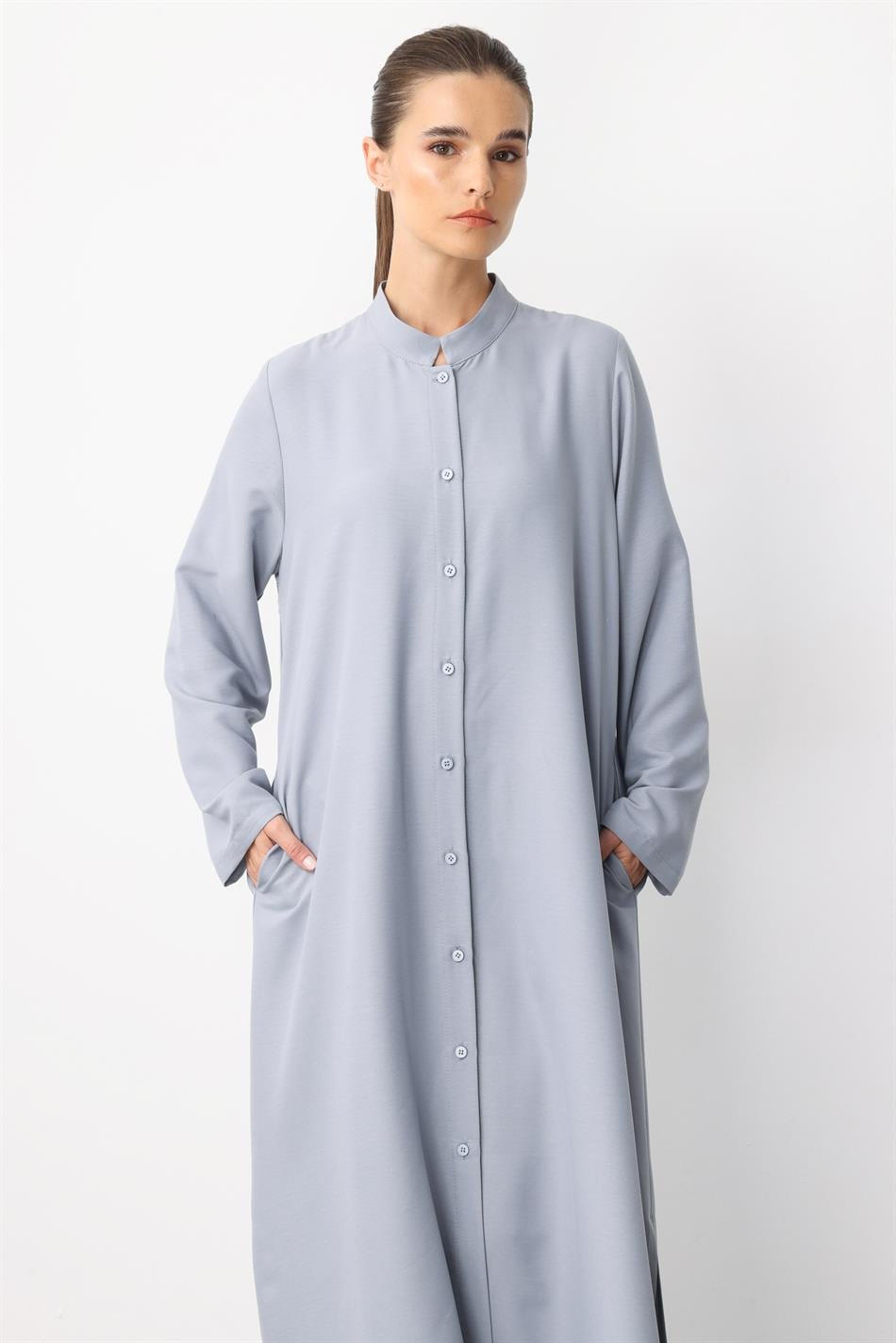 Mesh Sırt Desen İşleme İpekçe Kumaş Spor Kap- Elbise- Ferace-Gri