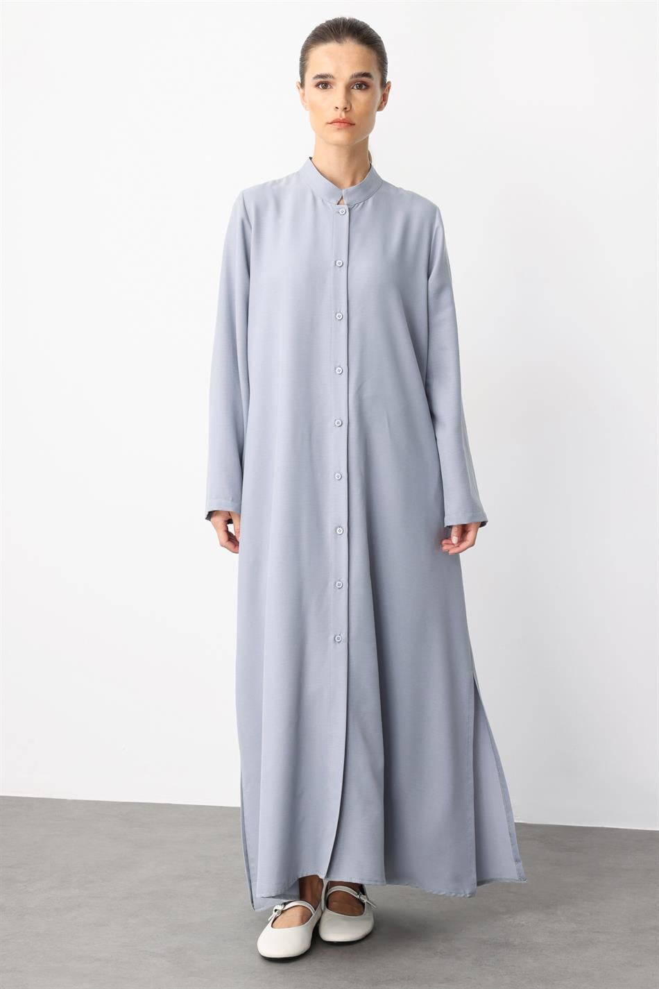 Mesh Sırt Desen İşleme İpekçe Kumaş Spor Kap- Elbise- Ferace-Gri