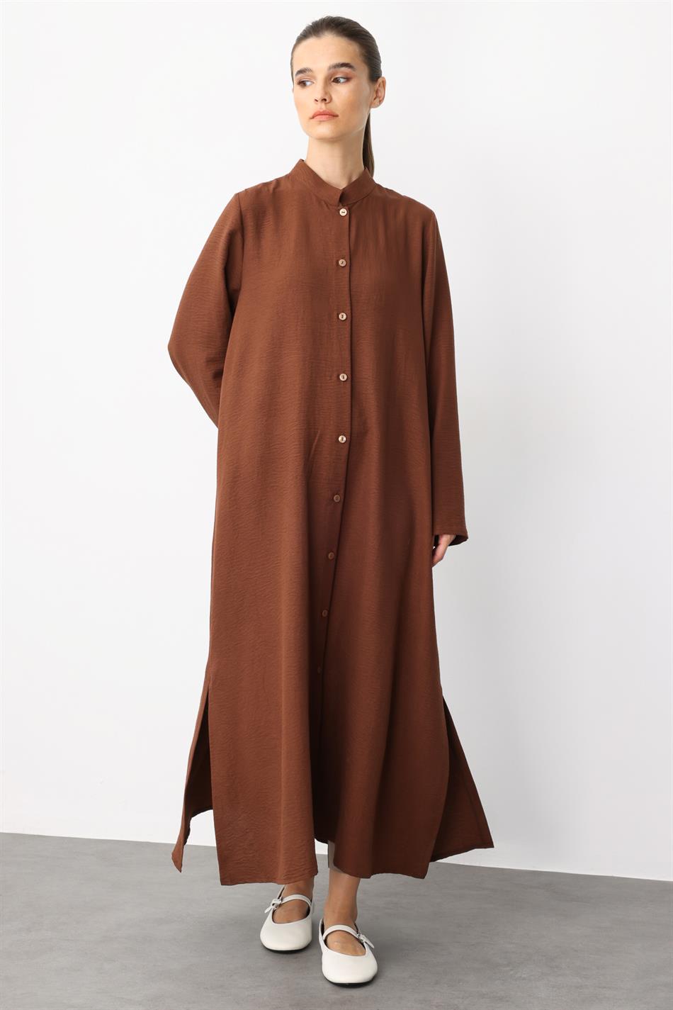 Tor Arxa Naxışlı Naxışlı İpək Parça İdman Geyimi Palto - Don - Abaya - Qəhvəyi