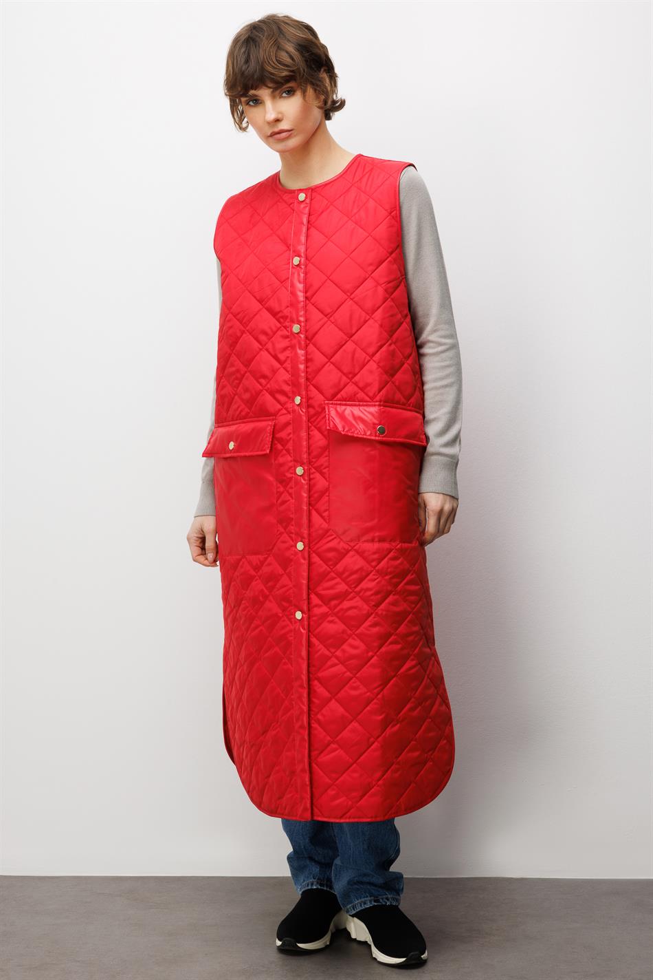 Micca Zamansız  (Yumuşak)  Elyaf Dolgulu Astarlı  Yelek-Kırmızı