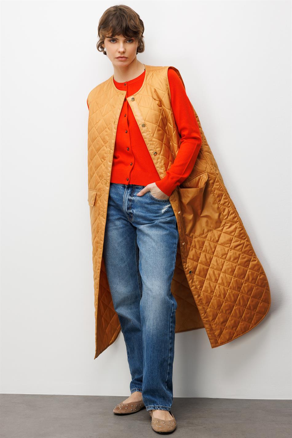 Micca Zamansız  (Yumuşak)  Elyaf Dolgulu Astarlı  Yelek-Safran