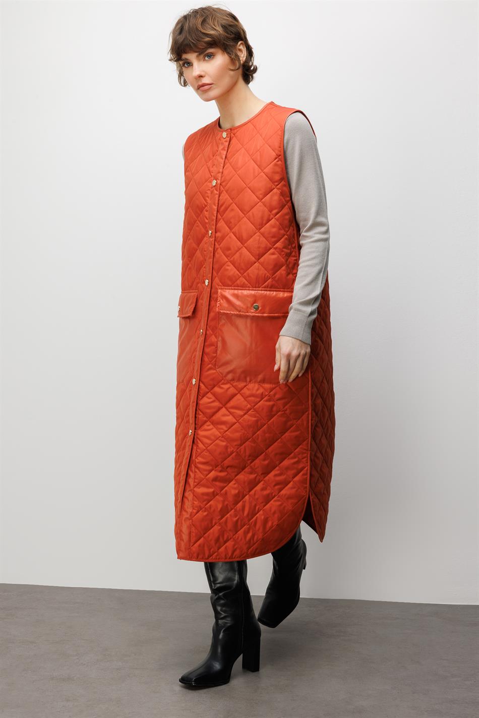 Micca Zamansız  (Yumuşak)  Elyaf Dolgulu Astarlı  Yelek-Oranj