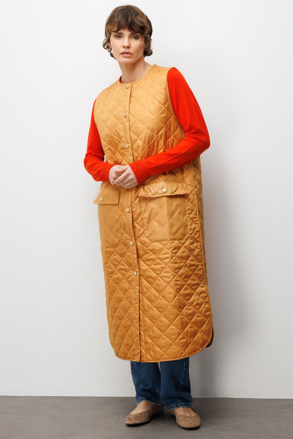 Micca Zamansız  (Yumuşak)  Elyaf Dolgulu Astarlı  Yelek-Safran