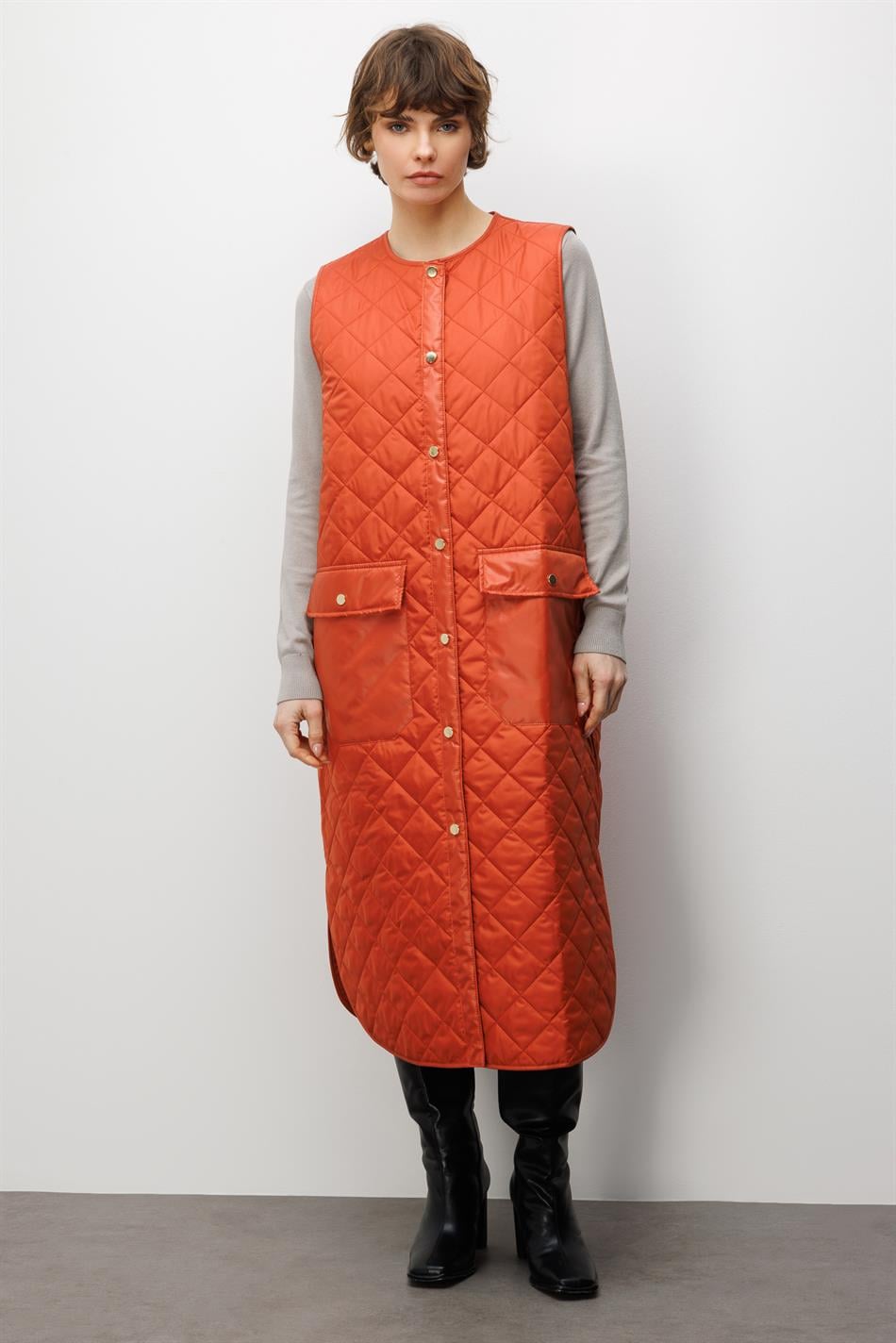 Micca Zamansız  (Yumuşak)  Elyaf Dolgulu Astarlı  Yelek-Oranj