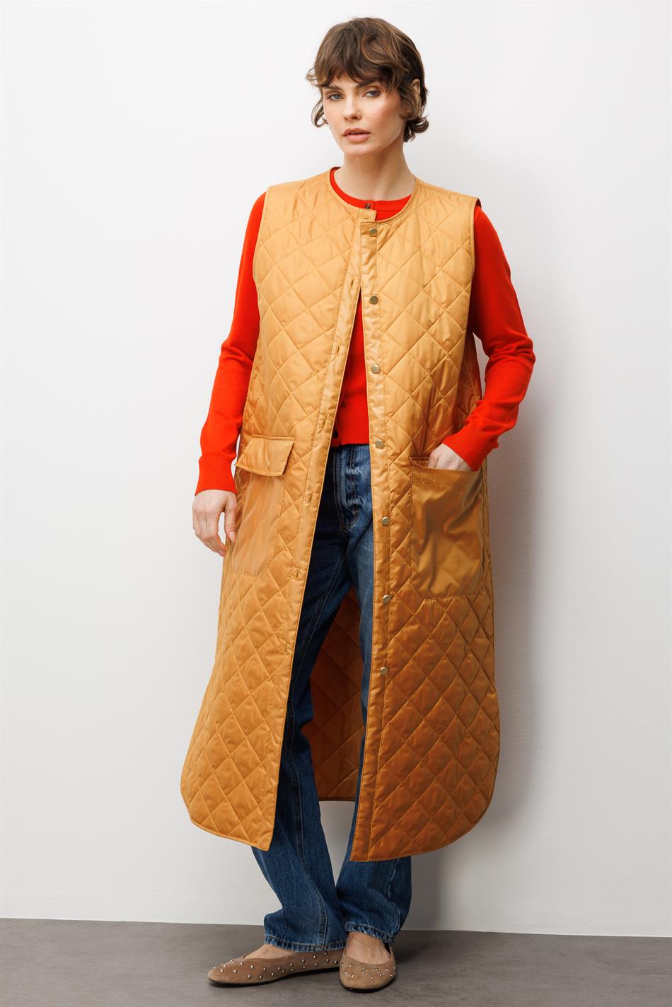 Micca Zamansız  (Yumuşak)  Elyaf Dolgulu Astarlı  Yelek-Safran