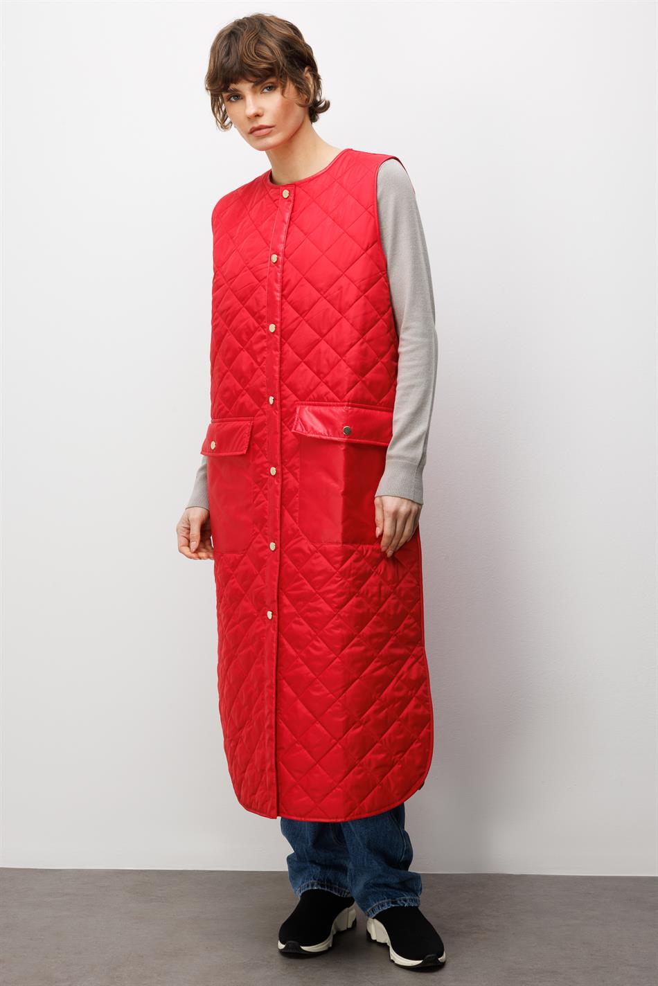 Micca Zamansız  (Yumuşak)  Elyaf Dolgulu Astarlı  Yelek-Kırmızı