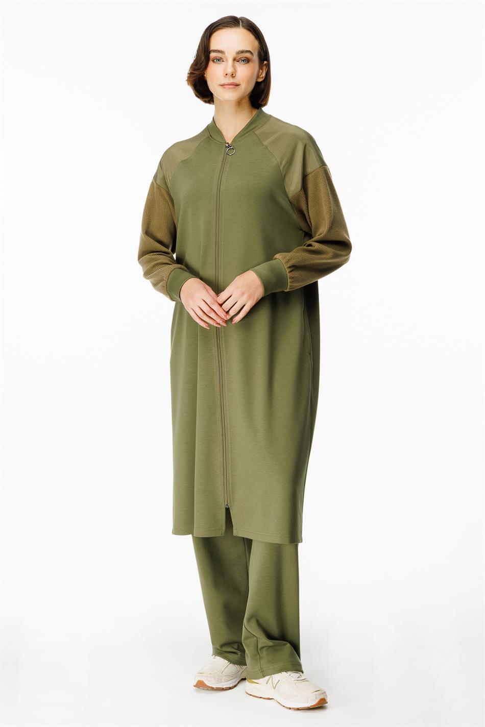 Mix Garni Gedetailleerde Gebreide Abaya - Kaki