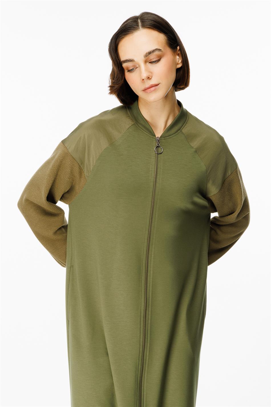 Mix Garni Gedetailleerde Gebreide Abaya - Kaki