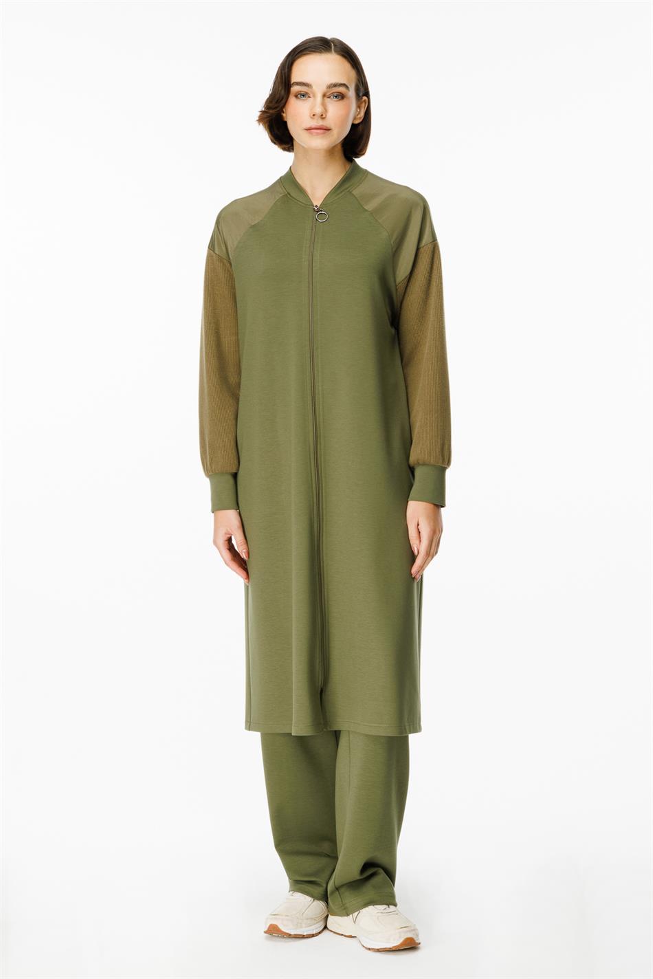 Mix Garni Gedetailleerde Gebreide Abaya - Kaki