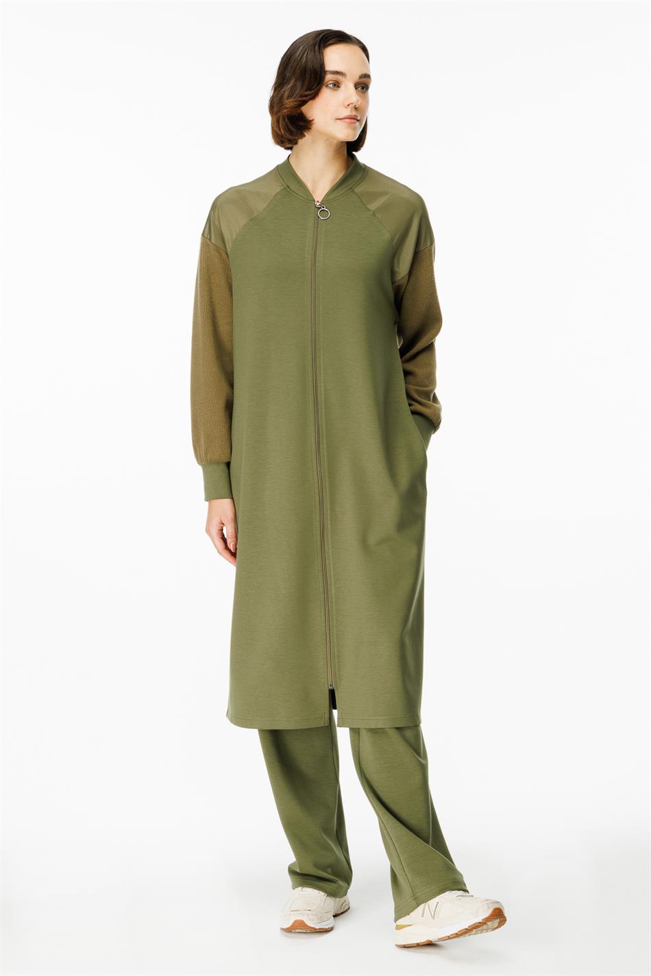 Mix Garni Gedetailleerde Gebreide Abaya - Kaki