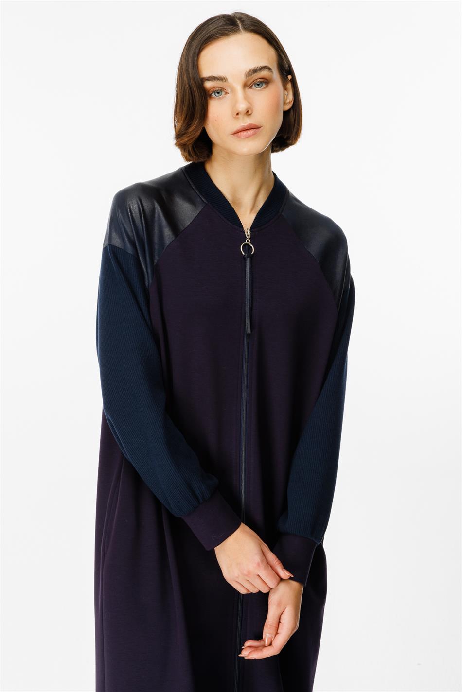 Mix Garni Detaillierte gestrickte Abaya – Marineblau