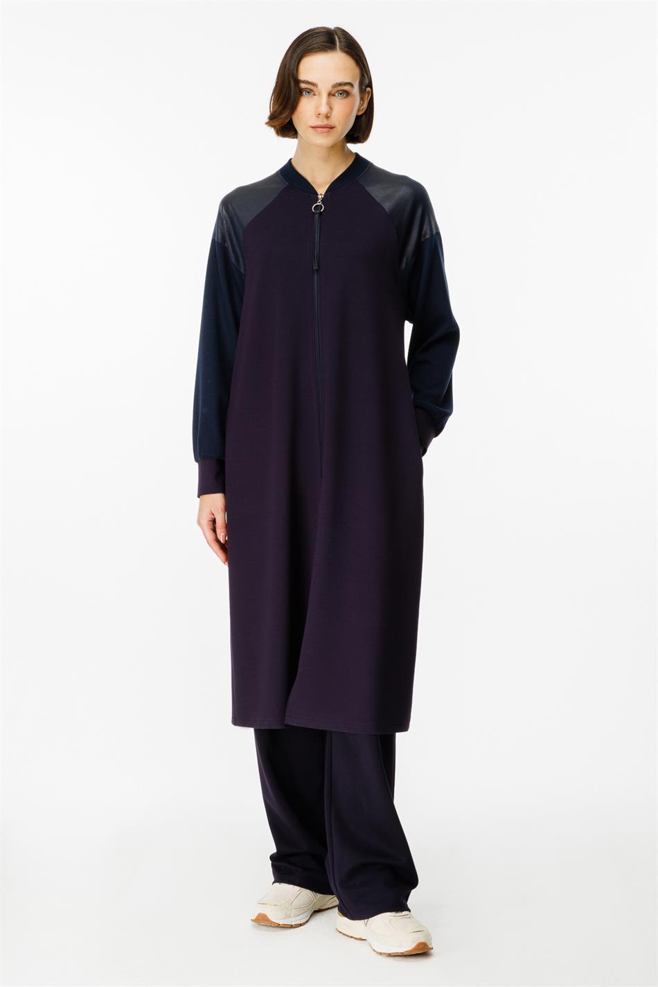 Mix Garni Detaillierte gestrickte Abaya – Marineblau