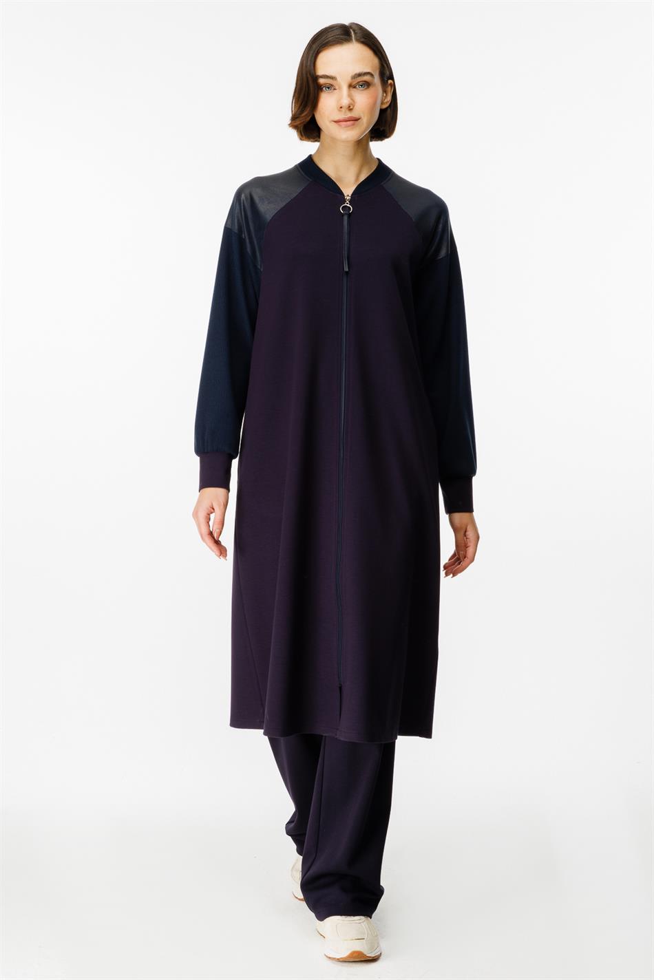 Mix Garni Detaillierte gestrickte Abaya – Marineblau