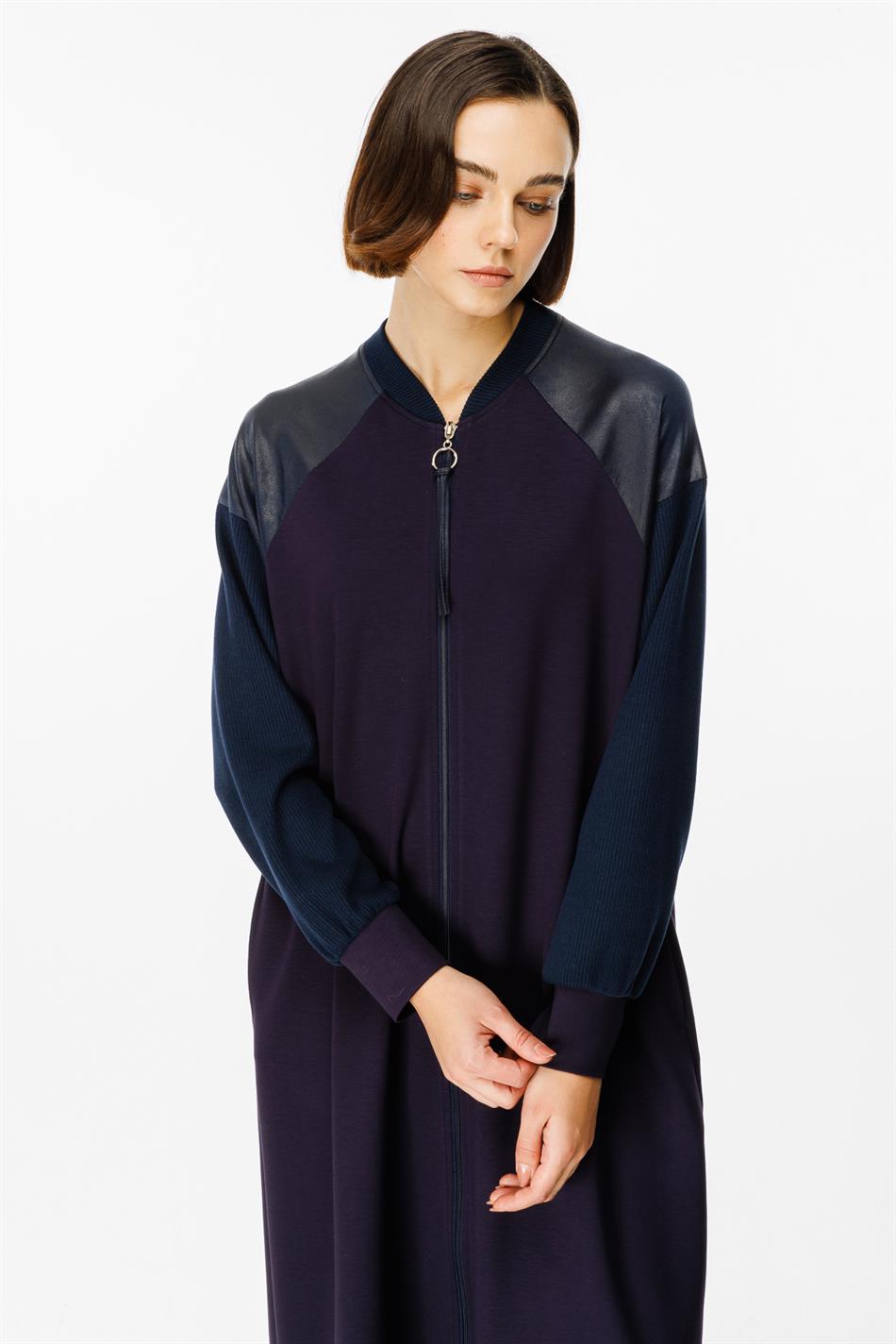 Mix Garni Detaillierte gestrickte Abaya – Marineblau