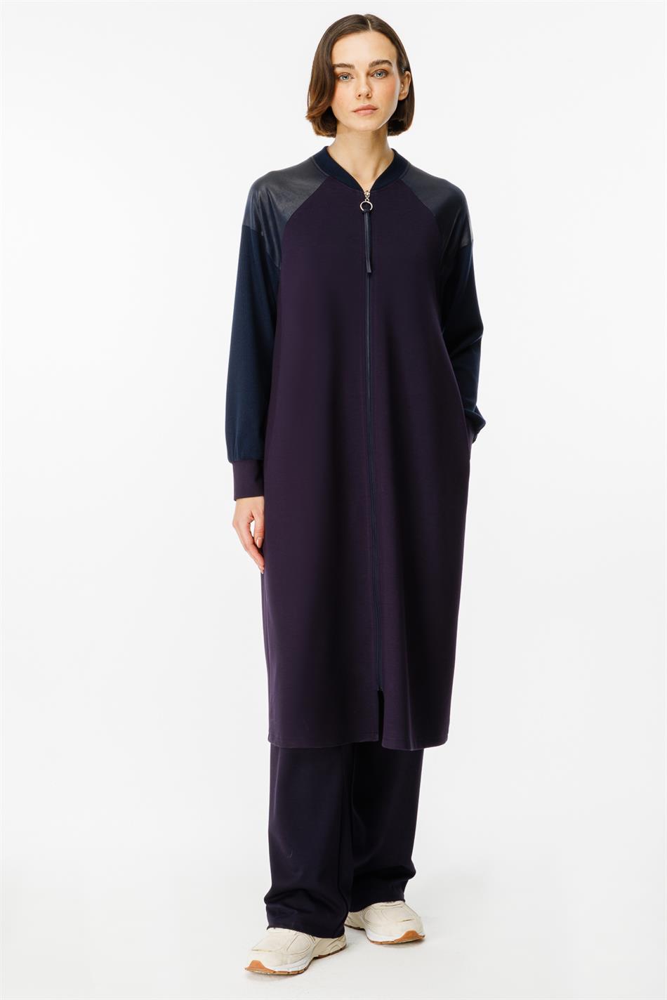 Mix Garni Detaillierte gestrickte Abaya – Marineblau