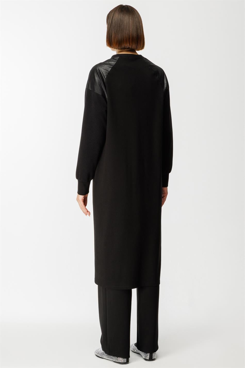 Gebreide abaya met Mix Garni-details - Zwart