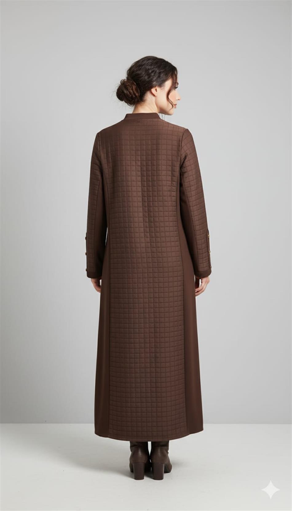 Mix Jakar Kapitone ve Krep Kumaş Karışımı Astarlı Zamansız Trench Kap-Kahve