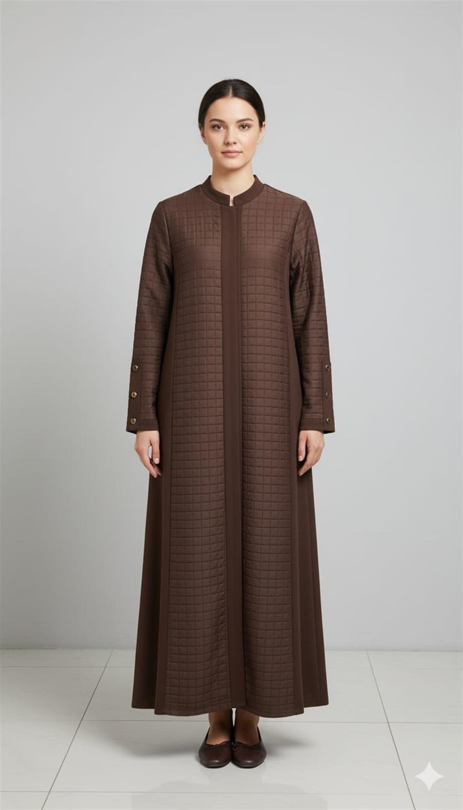 Mix Jakar Kapitone ve Krep Kumaş Karışımı Astarlı Zamansız Trench Kap-Kahve