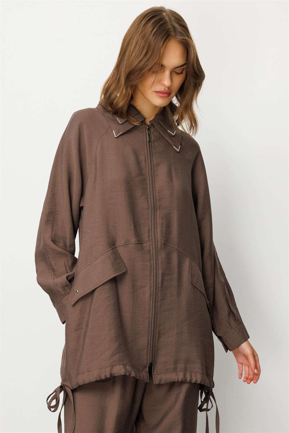 Modal (90% Təbii Tərkibli) Rahat, Zamansız və Mövsümi Şalvar Dəsti, Detallarla - Qəhvə