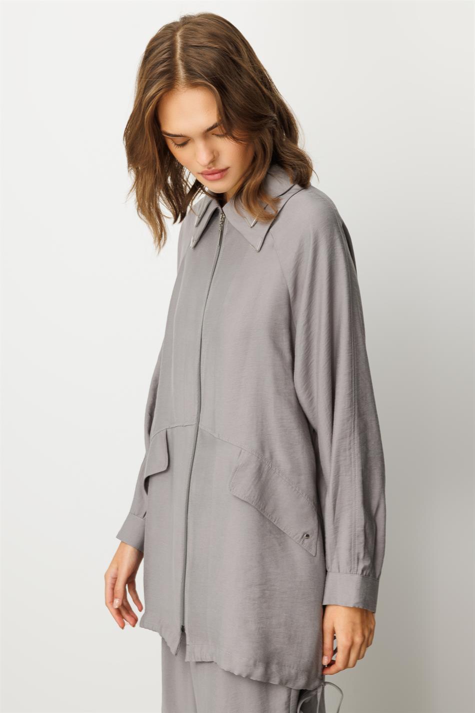 Modal (90% Təbii Tərkibli) Rahat, Zamansız və Mövsümi Şalvar Dəsti, Detallı - Boz