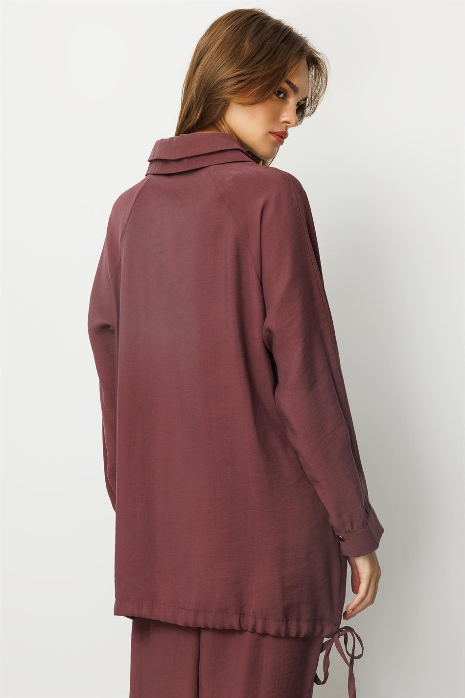 Modal (90 % Naturfaser) Bequemes, zeitloses und saisonunabhängiges Hosen-Set mit Details – Burgunderrot