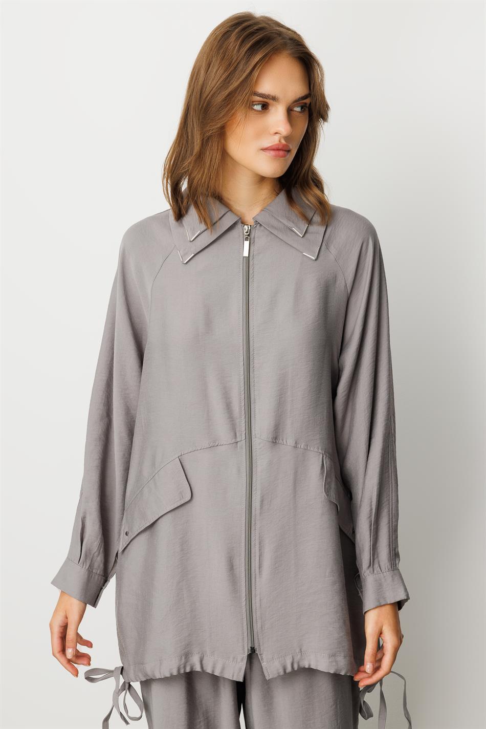 Modal (90% Təbii Tərkibli) Rahat, Zamansız və Mövsümi Şalvar Dəsti, Detallı - Boz