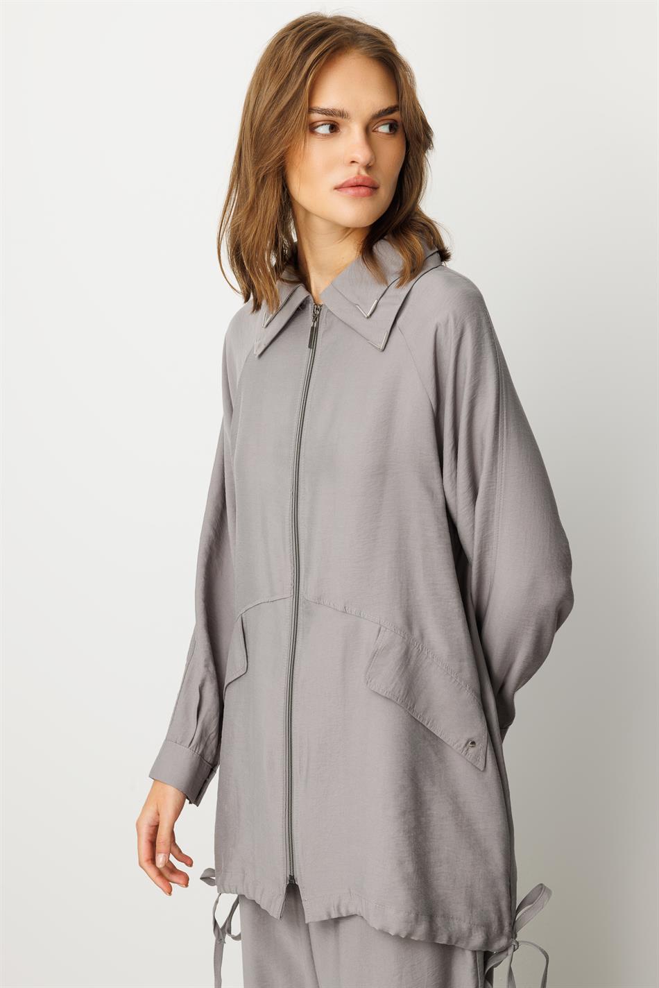 Modal (90% Təbii Tərkibli) Rahat, Zamansız və Mövsümi Şalvar Dəsti, Detallı - Boz