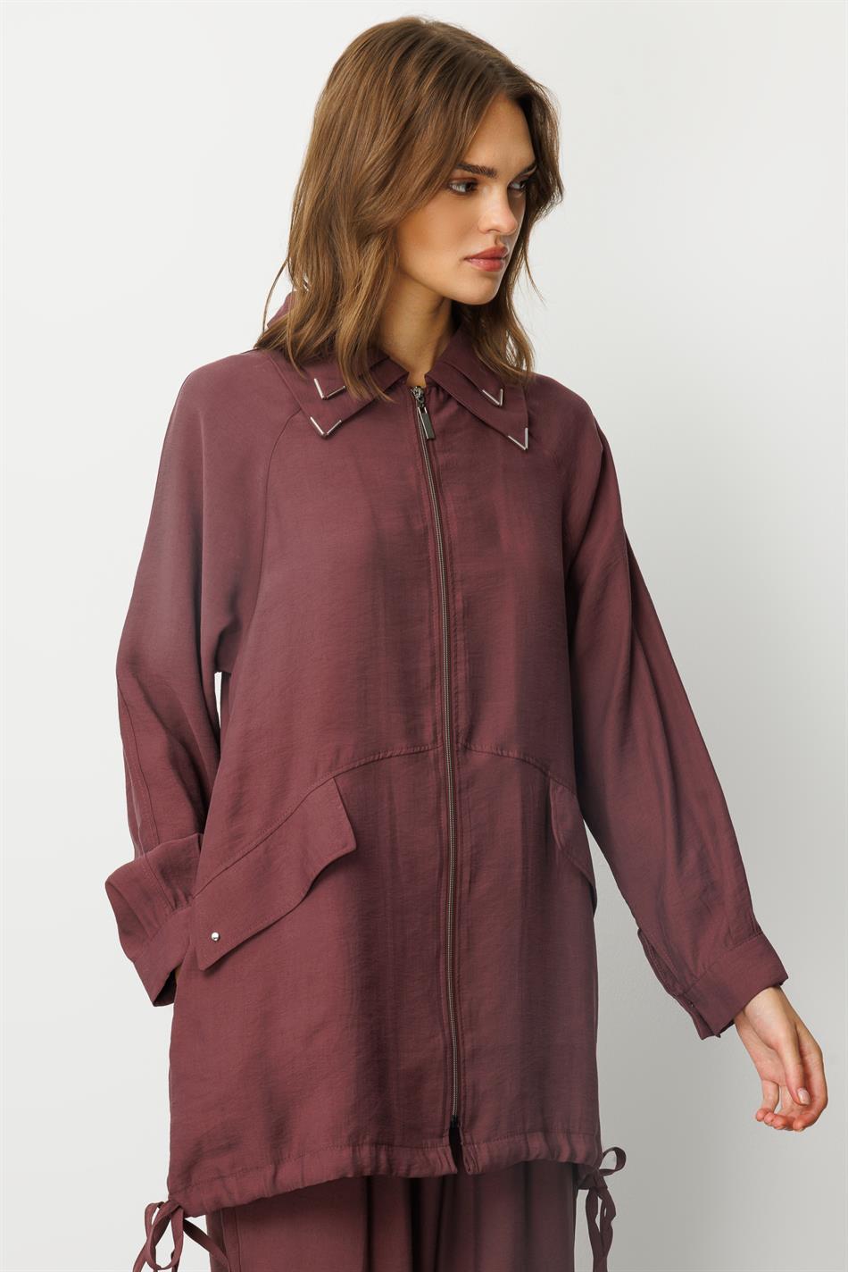 Modal (90 % Naturfaser) Bequemes, zeitloses und saisonunabhängiges Hosen-Set mit Details – Burgunderrot