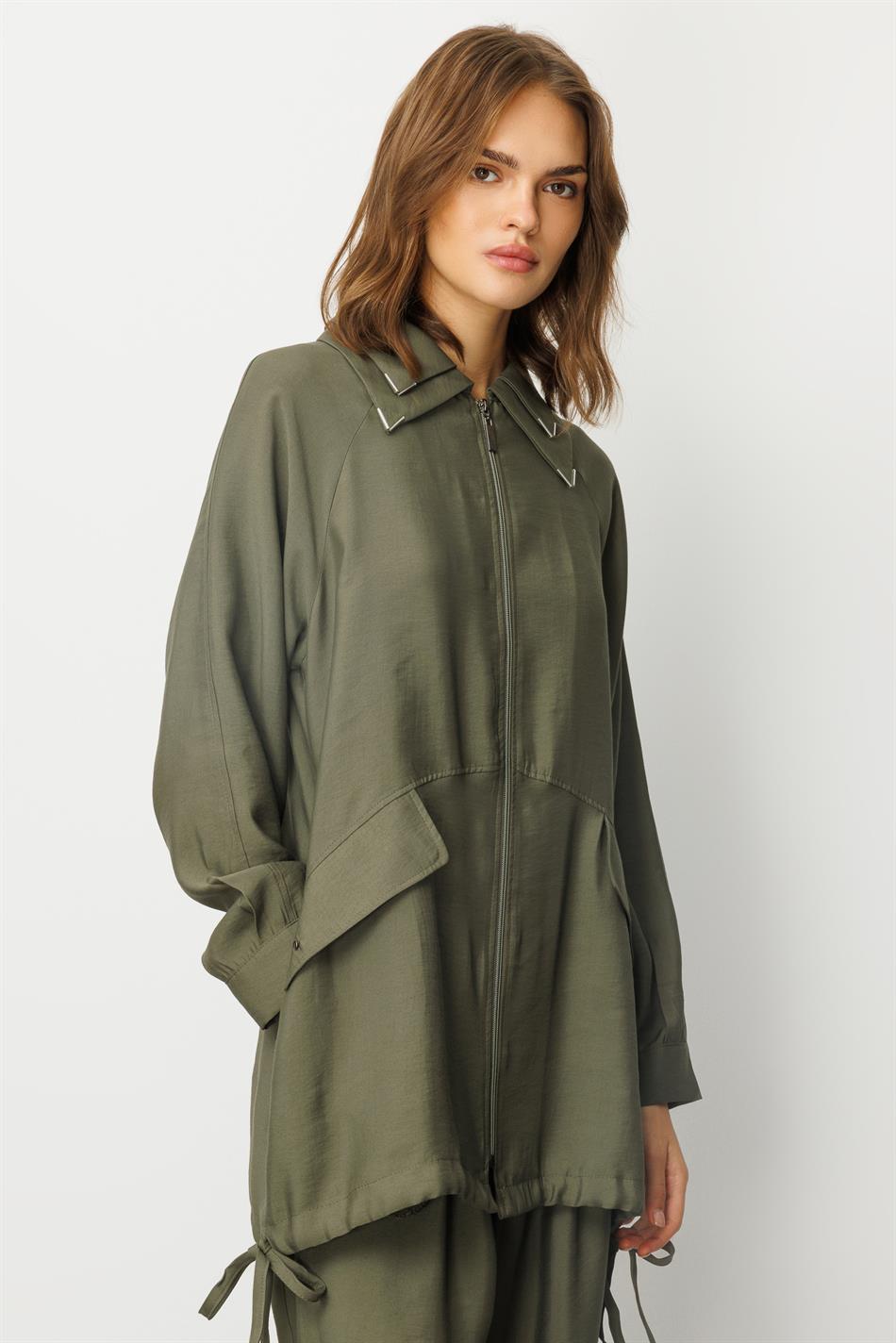 Modal (90% Natural Content) Comfortable, Timeless, and Seasonless Trouser Set with Detail - Khaki