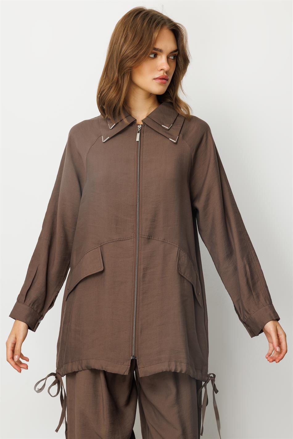 Modal (90% Təbii Tərkibli) Rahat, Zamansız və Mövsümi Şalvar Dəsti, Detallarla - Qəhvə