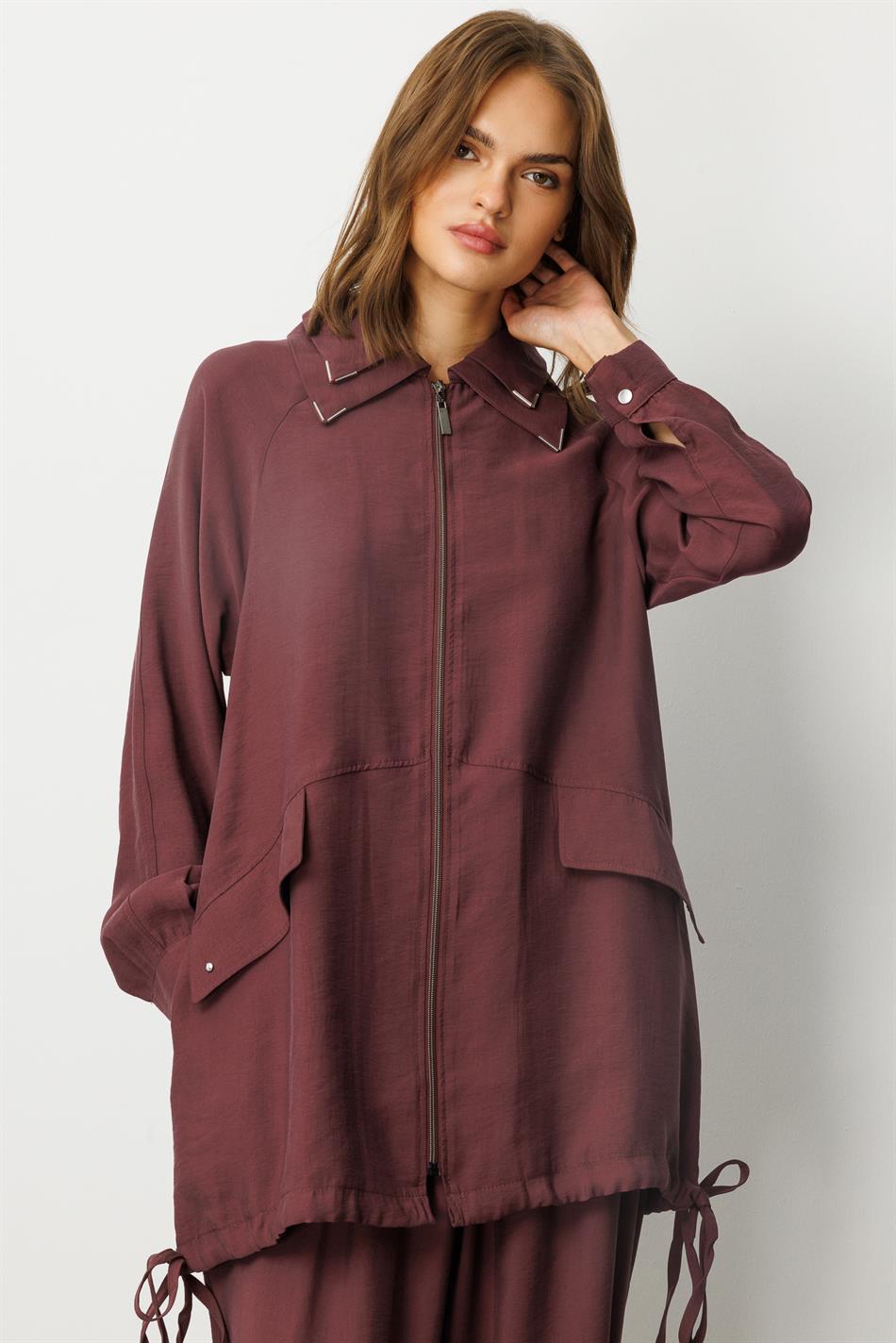 Modal (90 % Naturfaser) Bequemes, zeitloses und saisonunabhängiges Hosen-Set mit Details – Burgunderrot