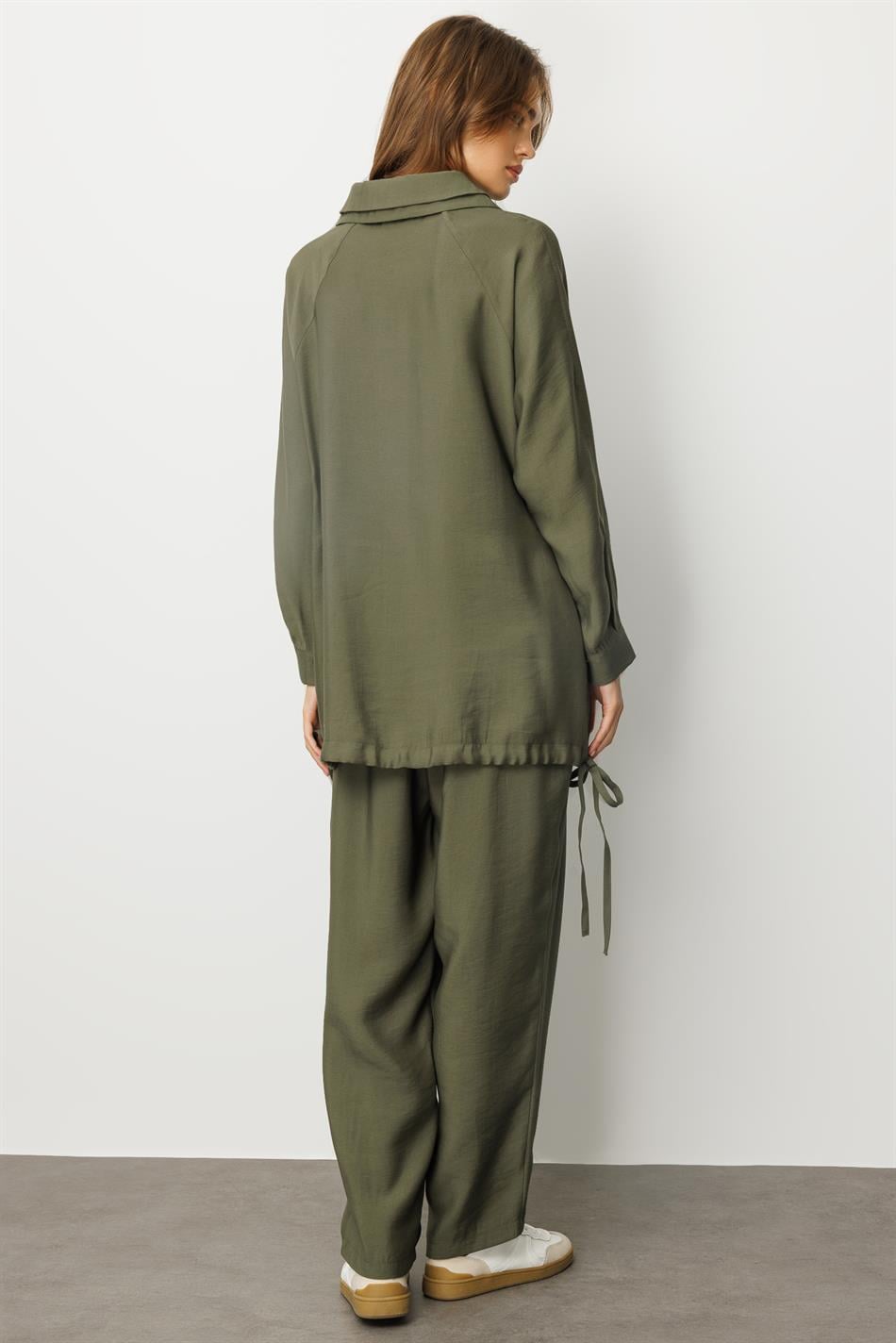 Modal (90% Natural Content) Comfortable, Timeless, and Seasonless Trouser Set with Detail - Khaki