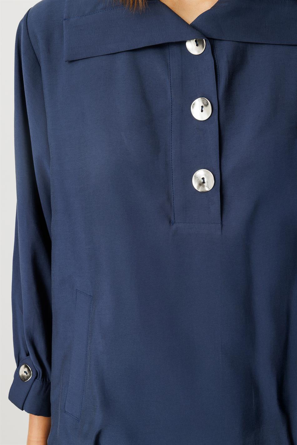 Model (90% Natural Content) Draped Soft Fabric Skirt Set with Accessory Details - Navy Blue