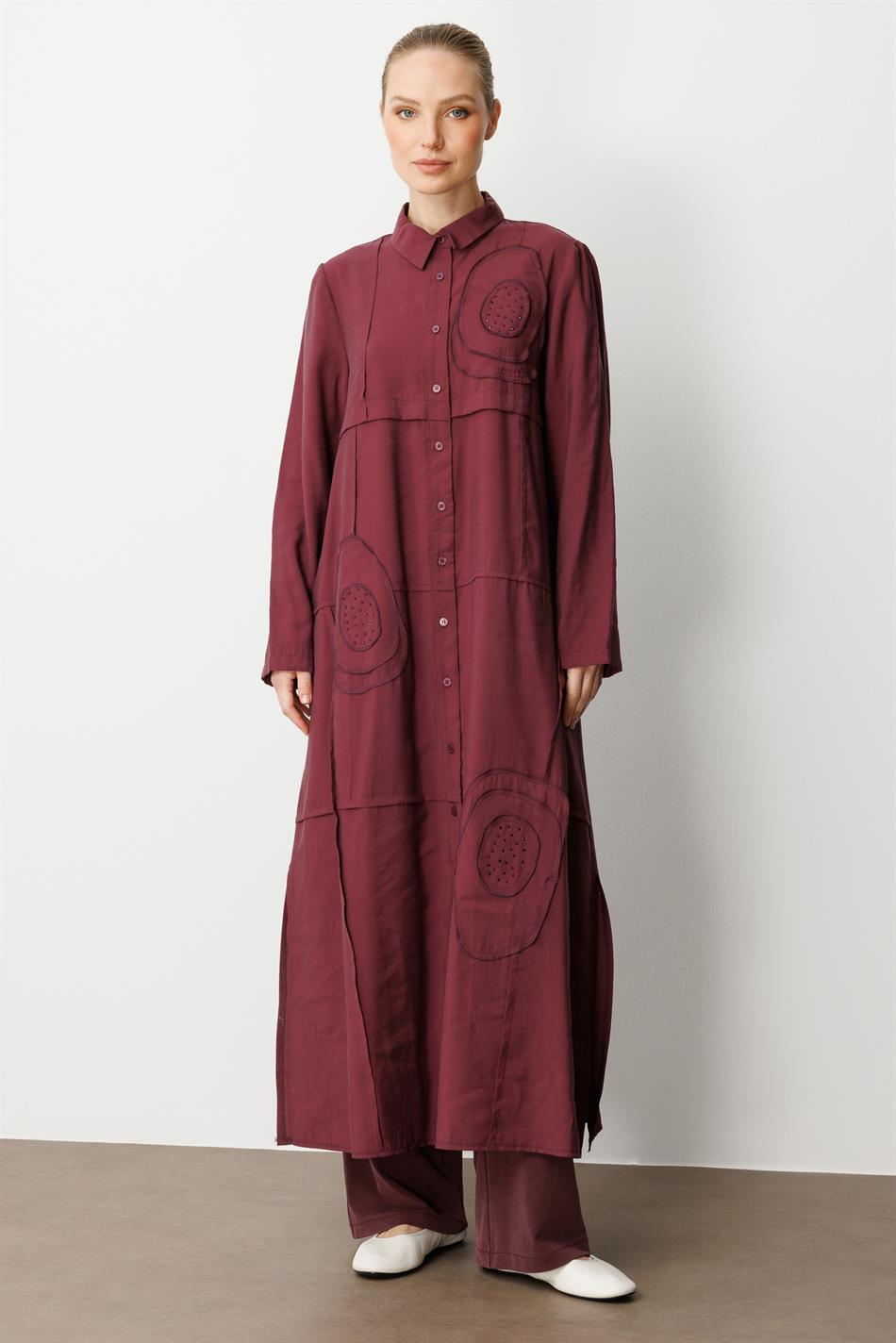 Model (90% Natural Content) Handcrafted Garnish Pattern Embroidery Timeless Abaya/Cape - Burgundy