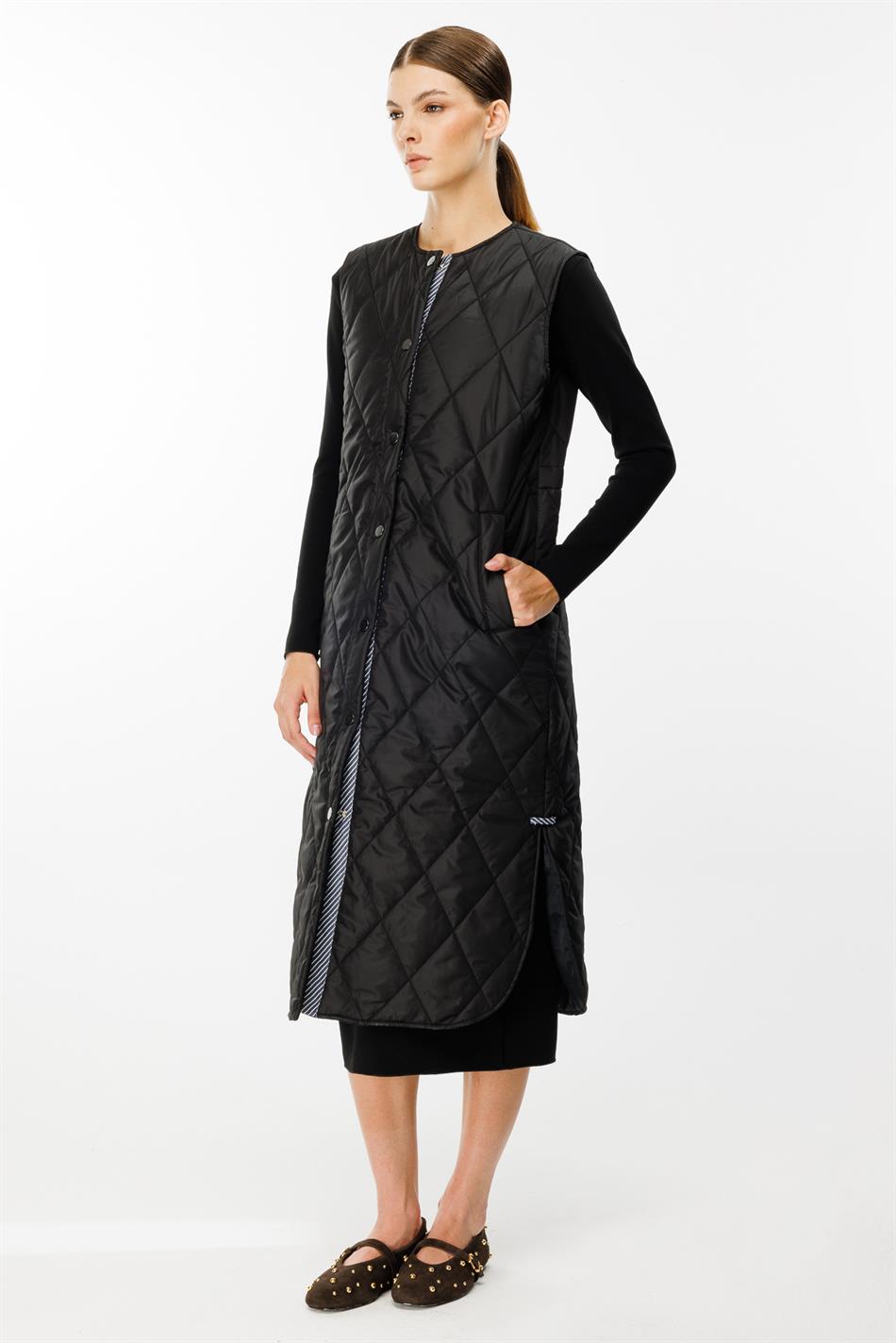 MRN Zolaqlı Detallı Zamansız Yorğanlı Jilet - Qara