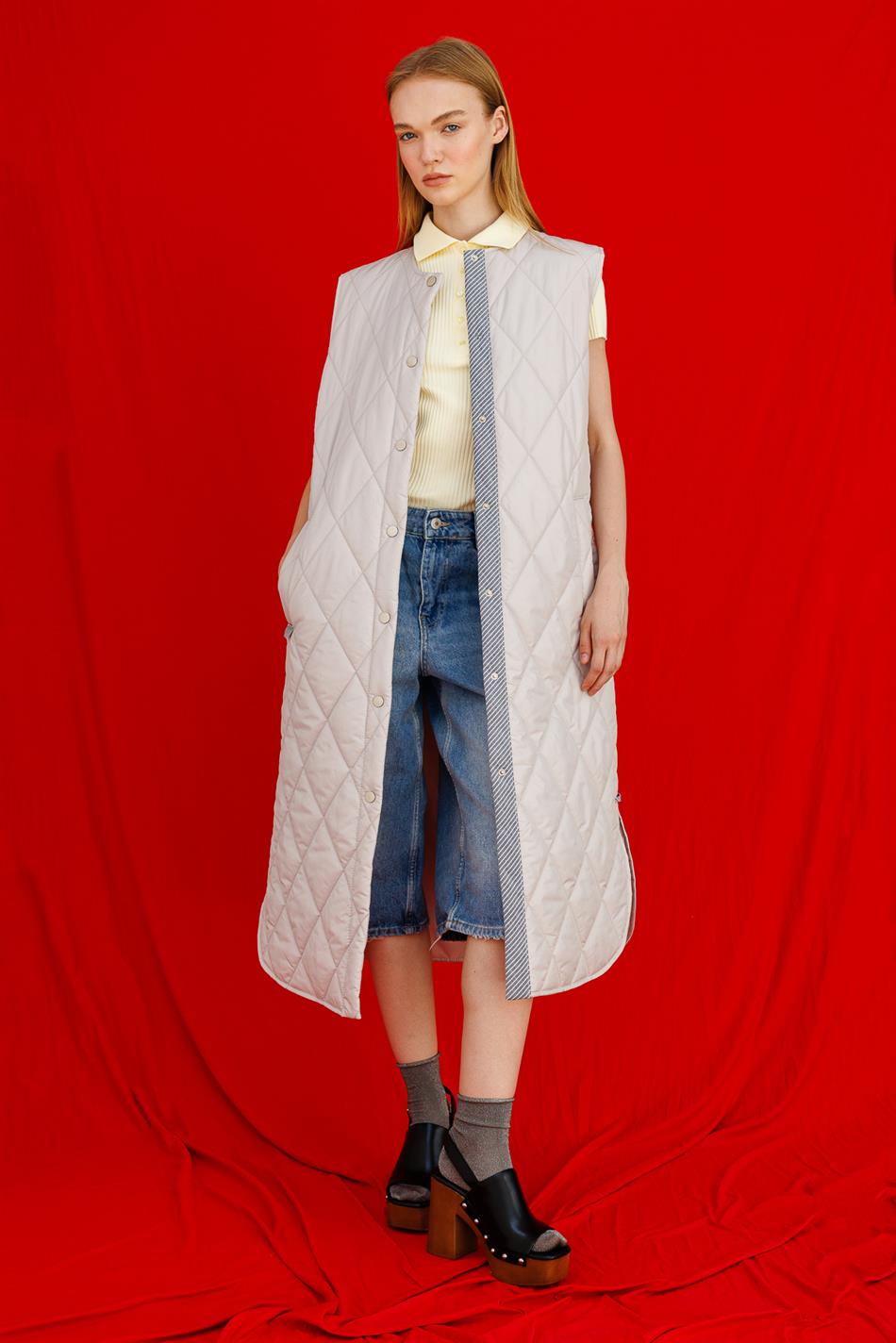 MRN Zolaqlı Detallı Zamansız Yorğanlı Jilet - Boz