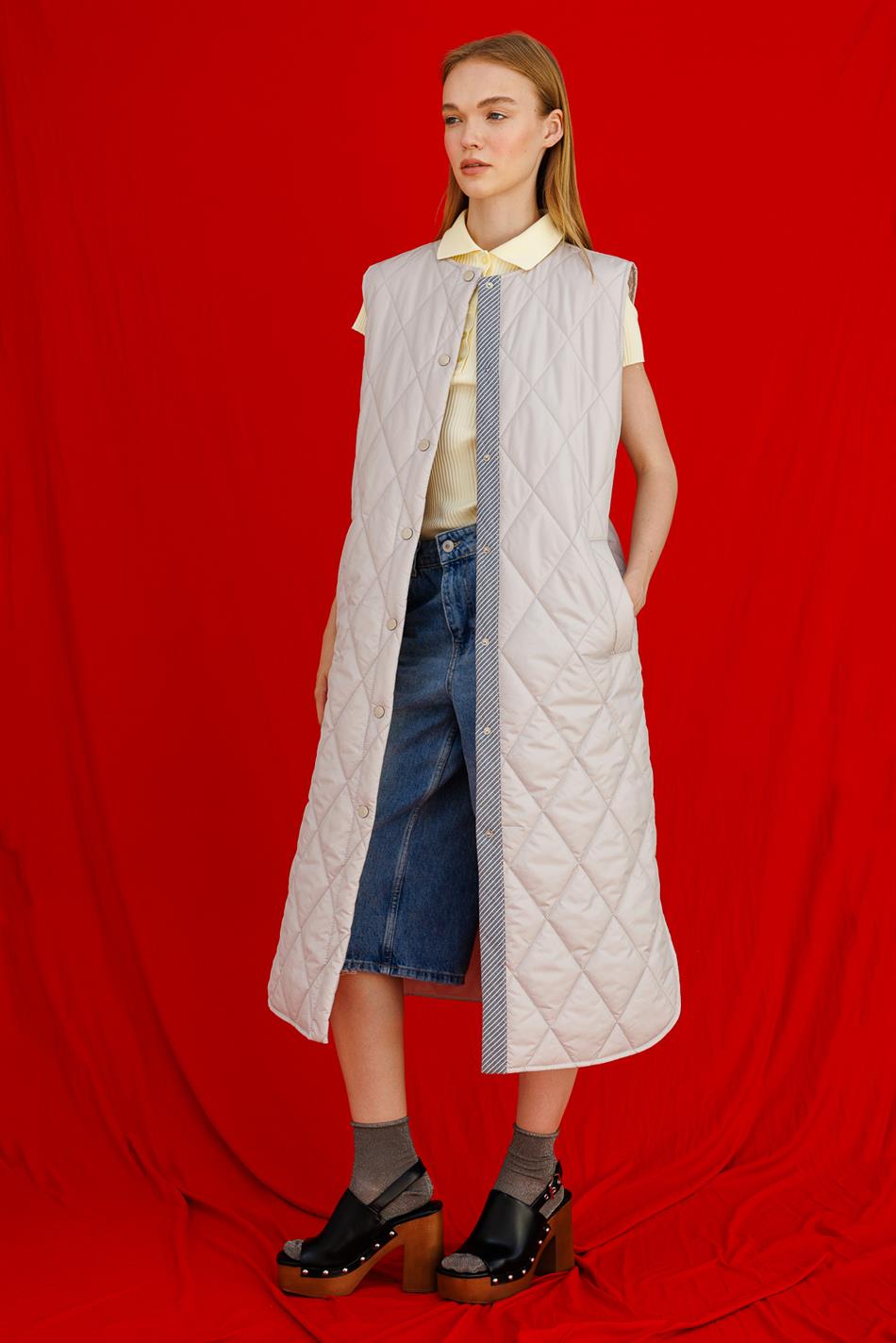 MRN Zolaqlı Detallı Zamansız Yorğanlı Jilet - Boz