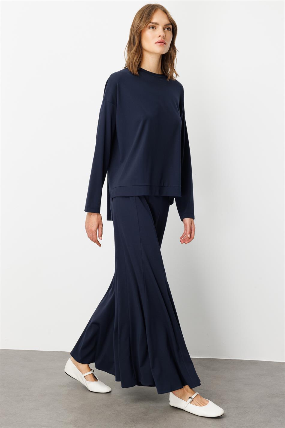 Mybch Strickrock mit extra fließendem, weichem Strukturmuster und zeitlosem Patchwork-Set – Marineblau