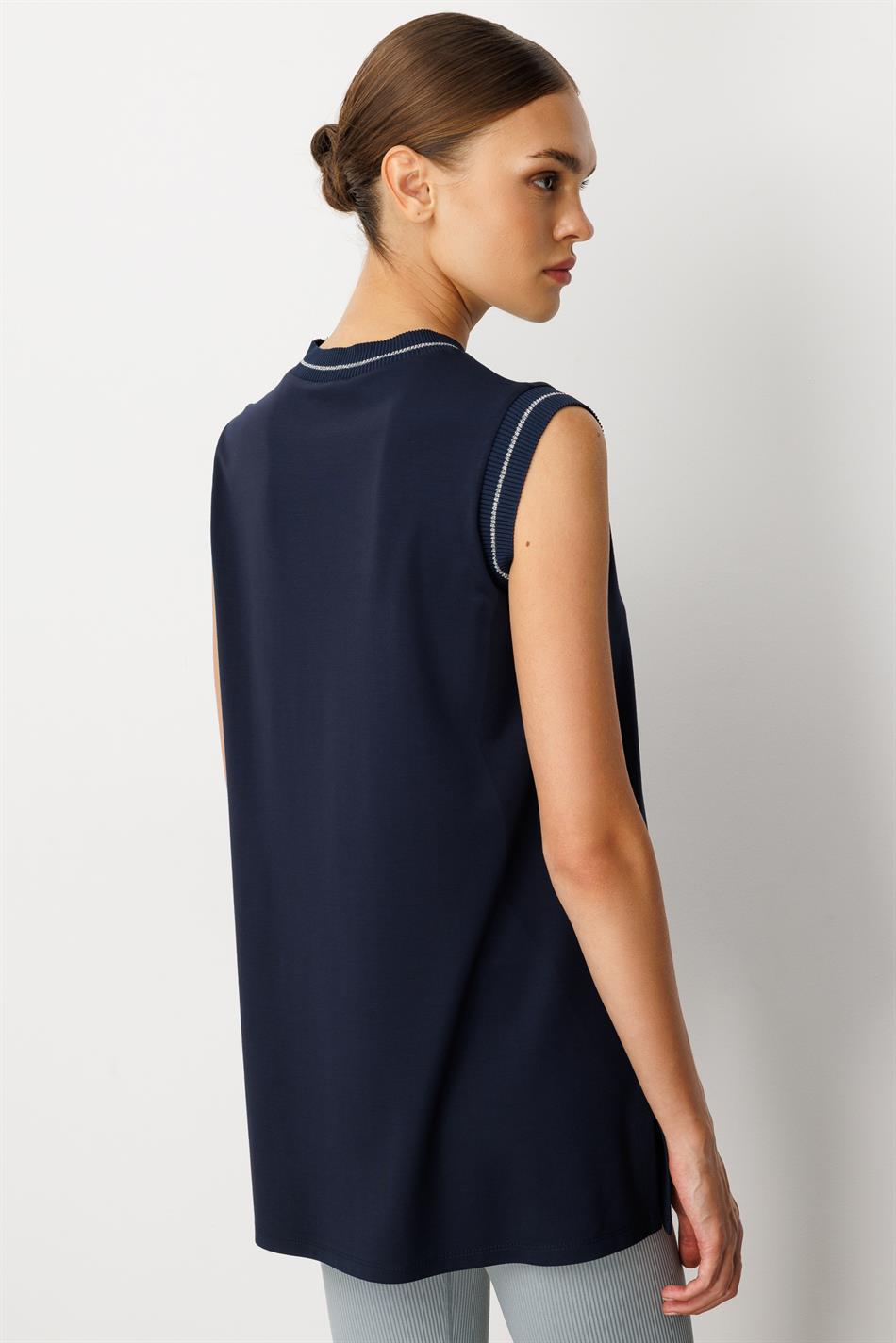 Mybch Knit Extra Drapey Soft Textured Timeless Sleeveless Top - Navy