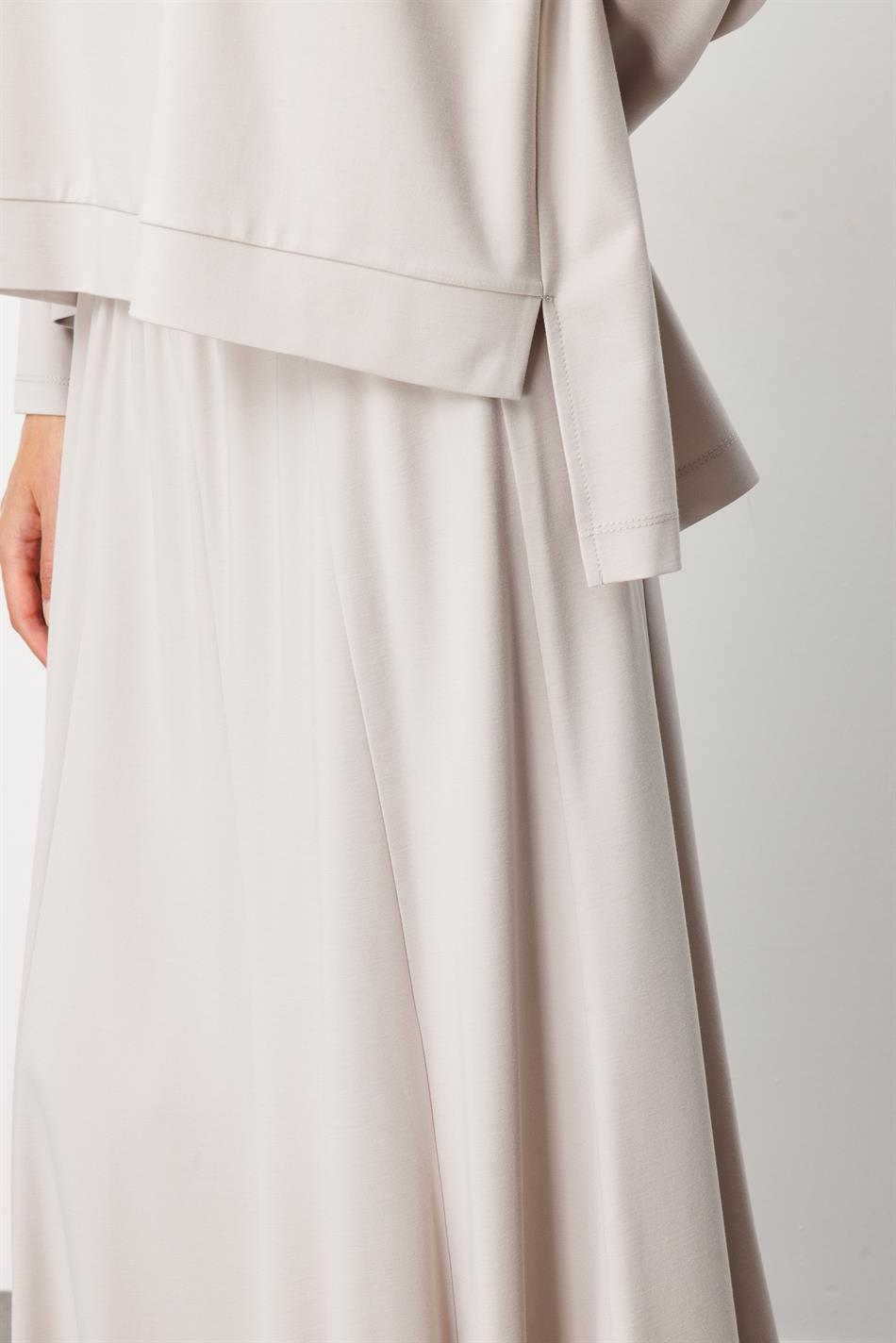 Mybch Örme Ekstra Dökümlü Yumuşak Dokulu Parçalı Etek Kombinli Zamansız Takım-Taş