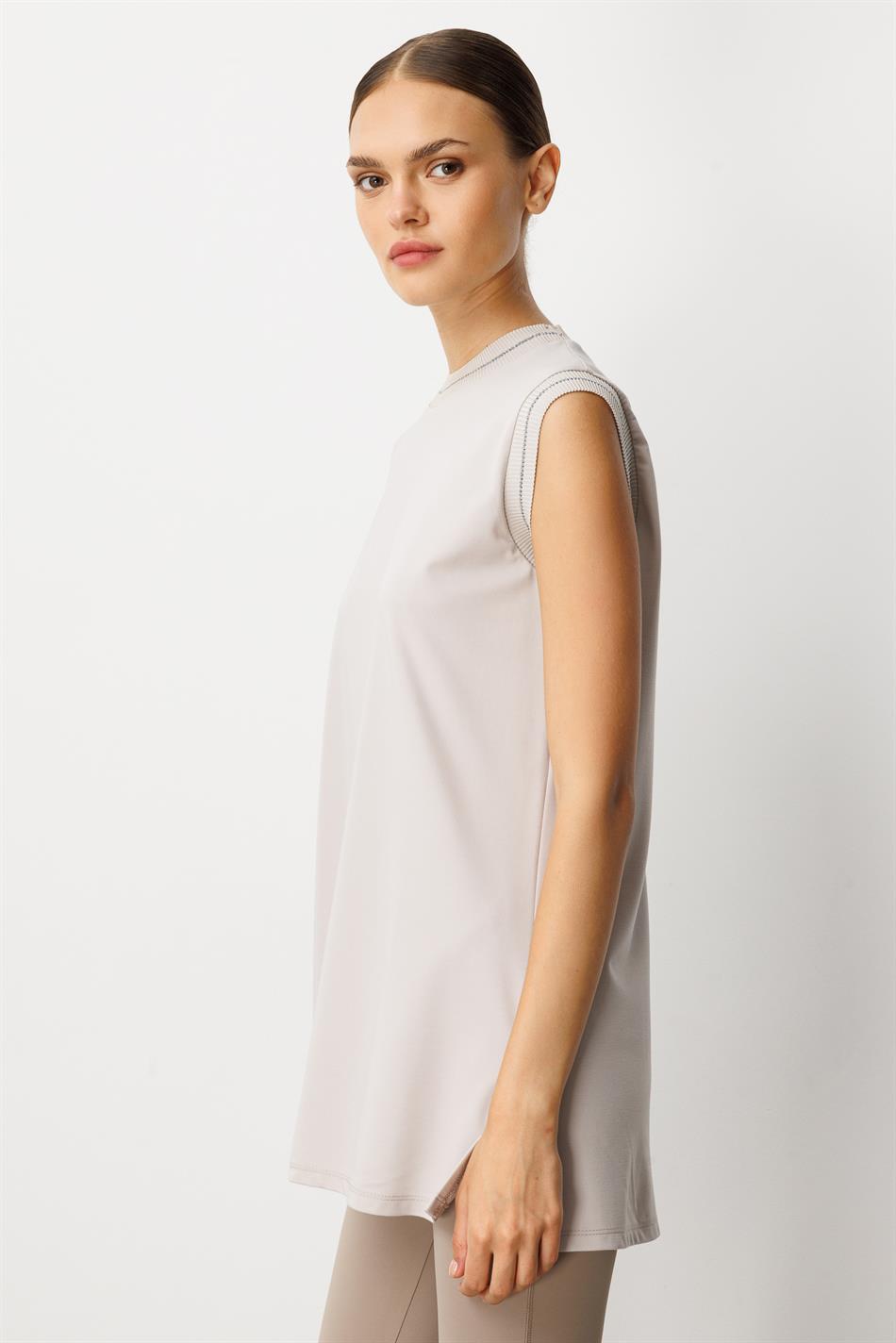 Mybch gebreide, extra soepelvallende, zachte, tijdloze mouwloze top - Steenkleur