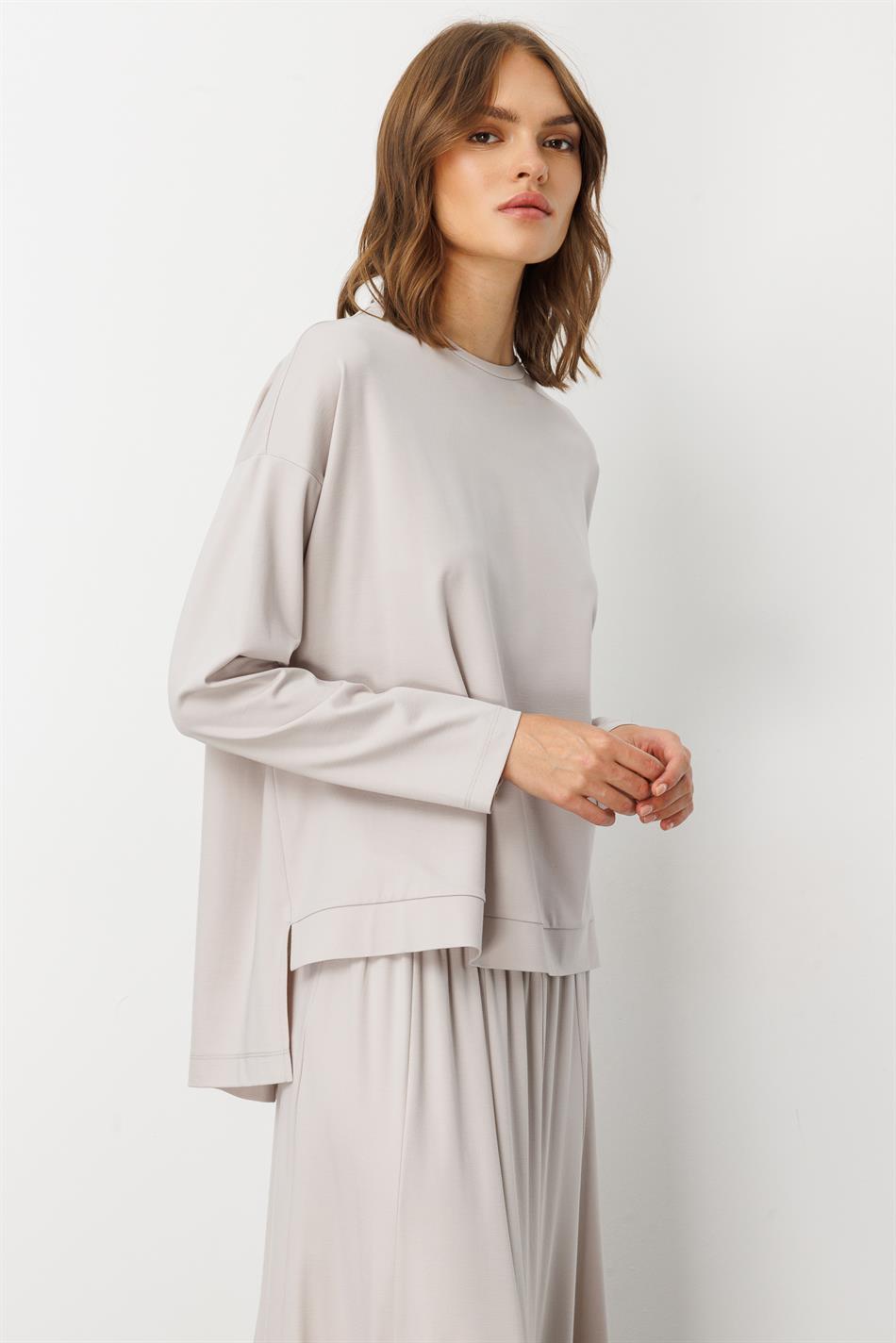 Mybch Örme Ekstra Dökümlü Yumuşak Dokulu Parçalı Etek Kombinli Zamansız Takım-Taş