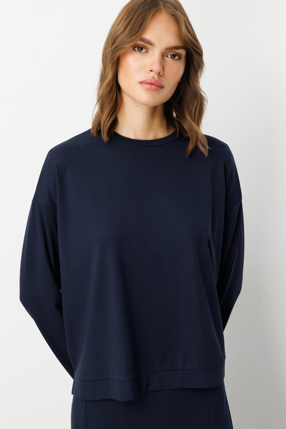 Mybch Strickrock mit extra fließendem, weichem Strukturmuster und zeitlosem Patchwork-Set – Marineblau