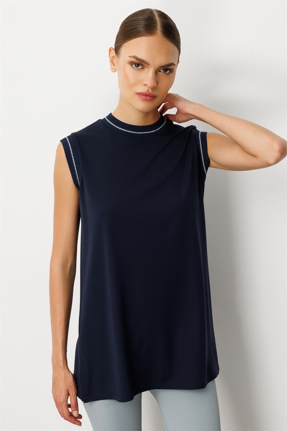 Mybch Knit Extra Drapey Soft Textured Timeless Sleeveless Top - Navy