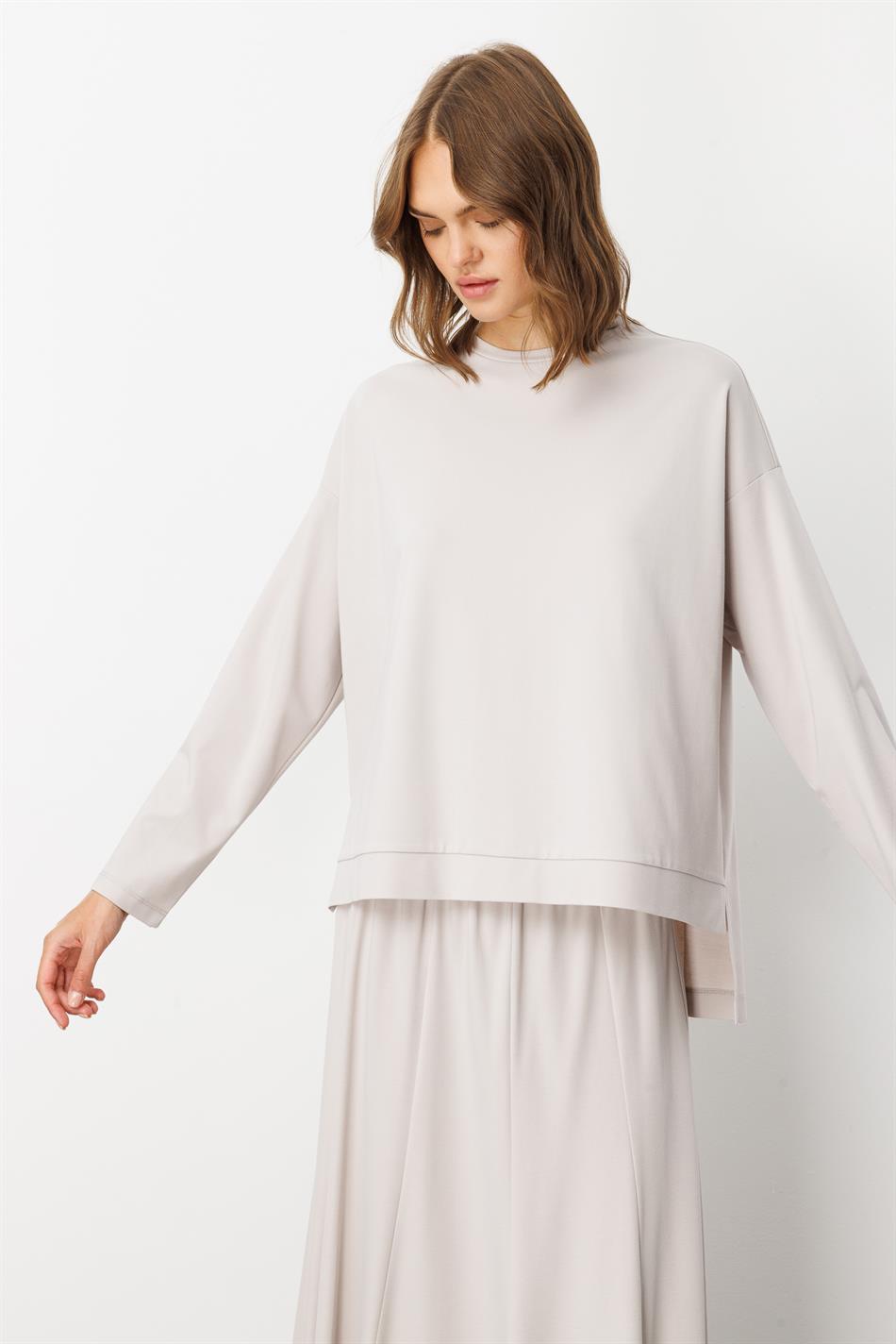 Mybch Örme Ekstra Dökümlü Yumuşak Dokulu Parçalı Etek Kombinli Zamansız Takım-Taş