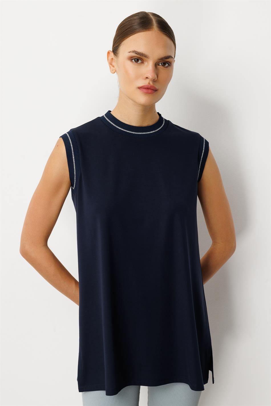 Mybch Knit Extra Drapey Soft Textured Timeless Sleeveless Top - Navy