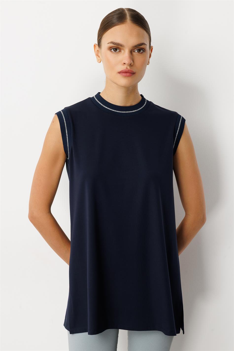 Mybch Knit Extra Drapey Soft Textured Timeless Sleeveless Top - Navy