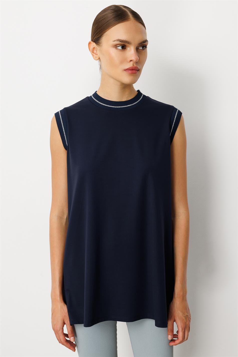 Mybch Knit Extra Drapey Soft Textured Timeless Sleeveless Top - Navy