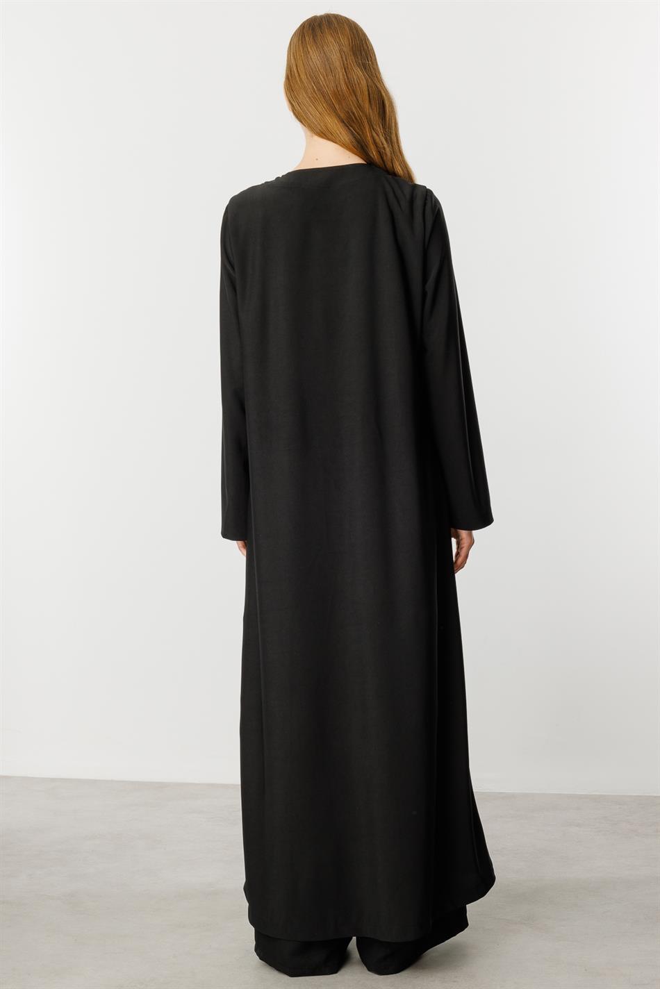 Sportlicher Abaya-Mantel aus geripptem, drapiertem Stoff – Schwarz